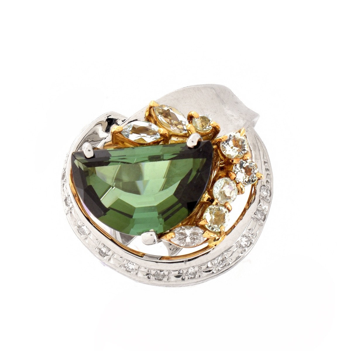 Green Tourmaline, Diamond, 18K and Platinum Ring