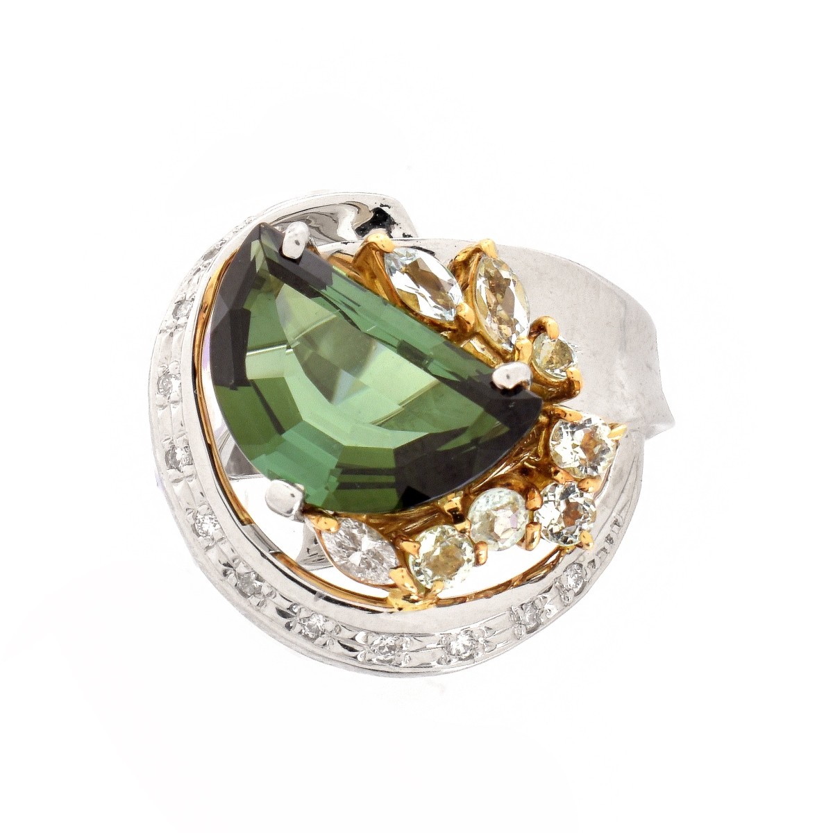 Green Tourmaline, Diamond, 18K and Platinum Ring