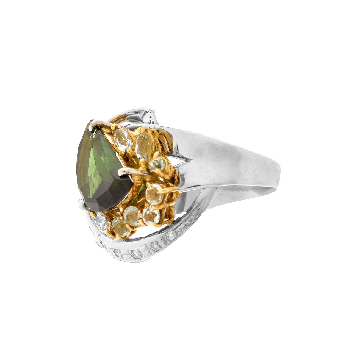 Green Tourmaline, Diamond, 18K and Platinum Ring