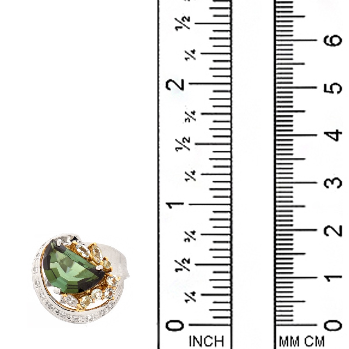 Green Tourmaline, Diamond, 18K and Platinum Ring