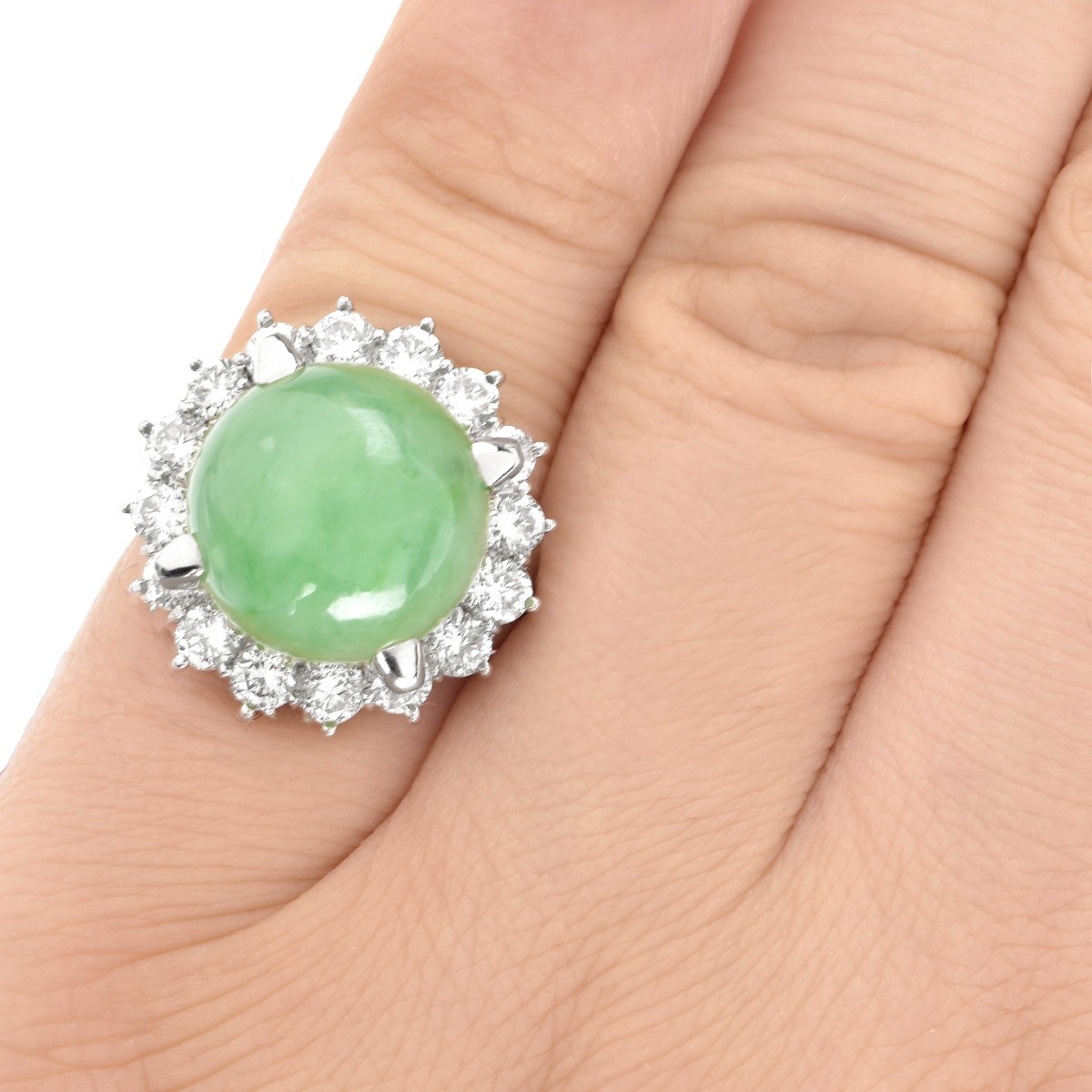 Jade, Diamond and Platinum Ring