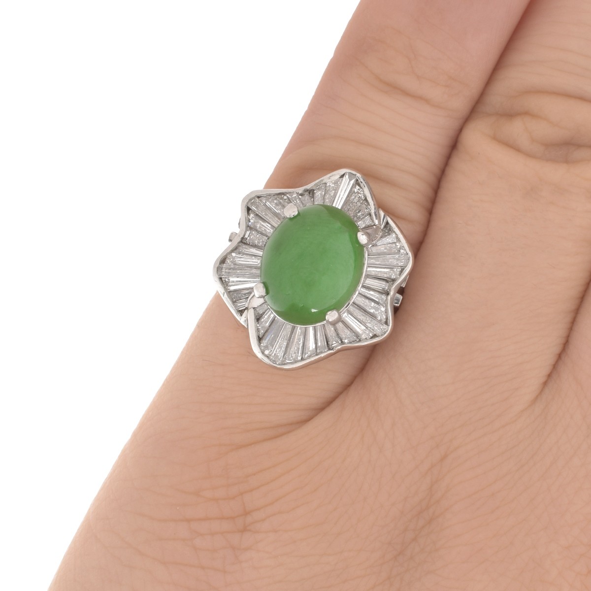 Jade, Diamond and Platinum Ring