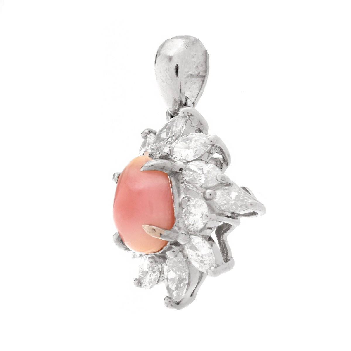 Conch Pearl, Diamond and Platinum Pendant