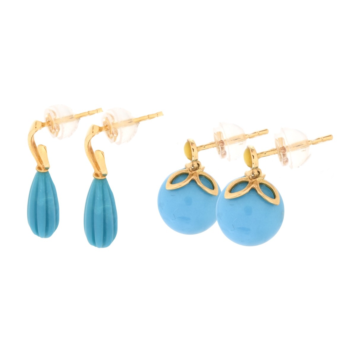 Two Pair Turquoise 18K Gold Earrings