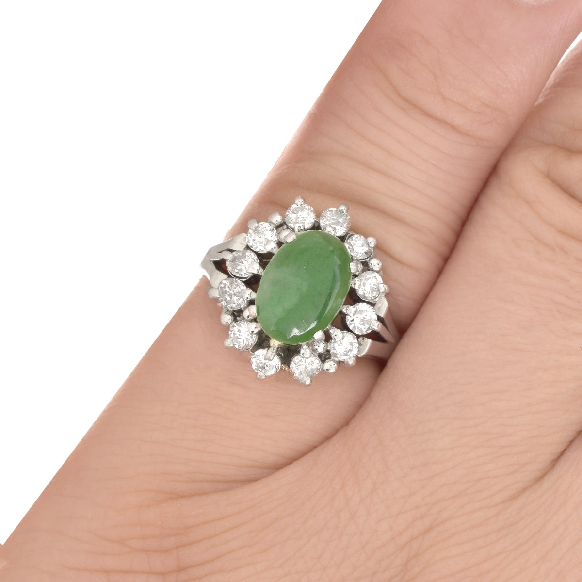 Jade, Diamond and Platinum Ring