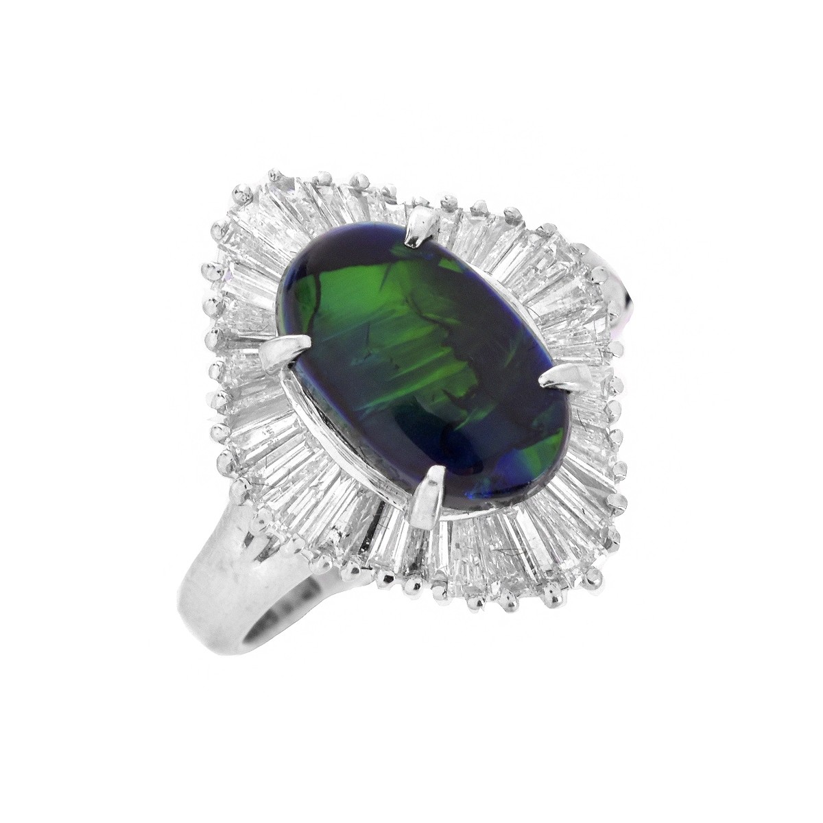 Black Opal and Diamond Platinum Ring