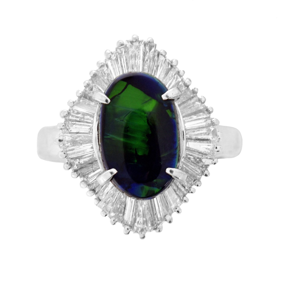 Black Opal and Diamond Platinum Ring