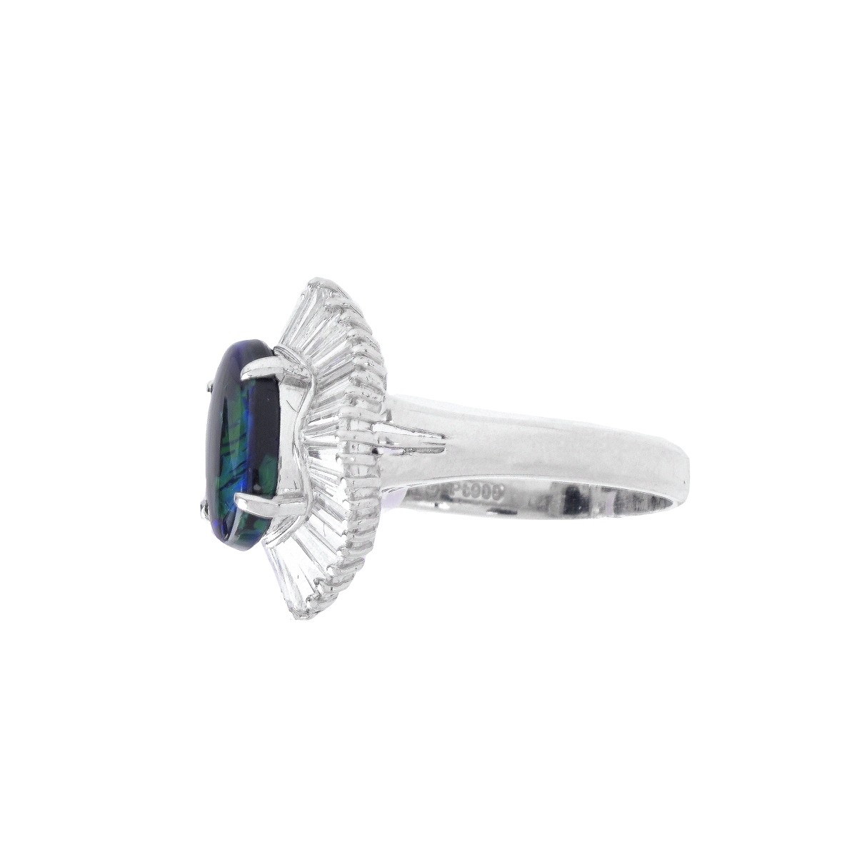 Black Opal and Diamond Platinum Ring
