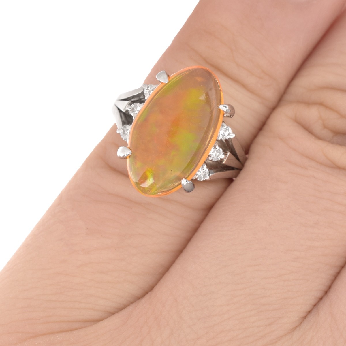 Opal, Diamond and Platinum Ring