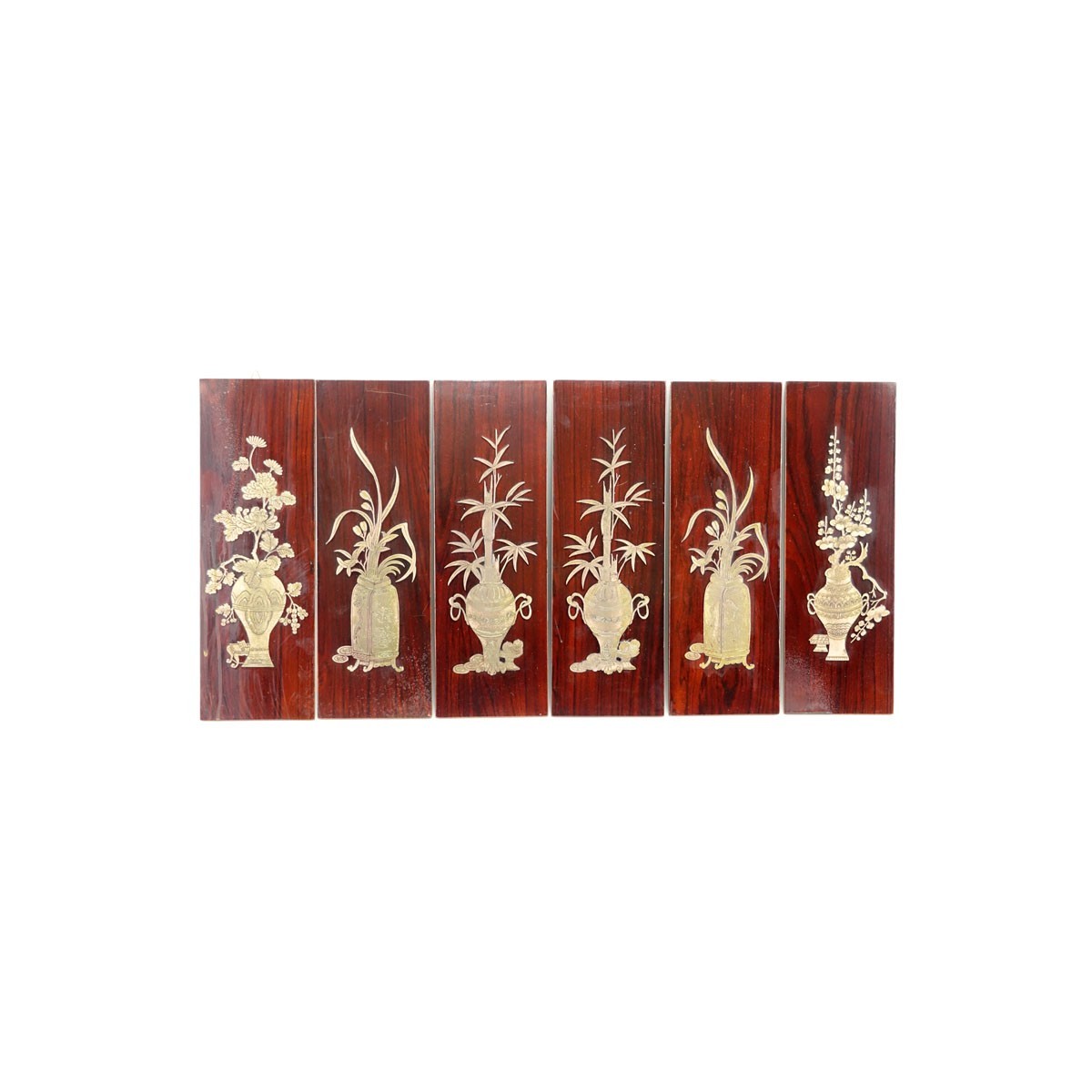 Set of Six (6) Vintage Asian Decorative Wood Panel