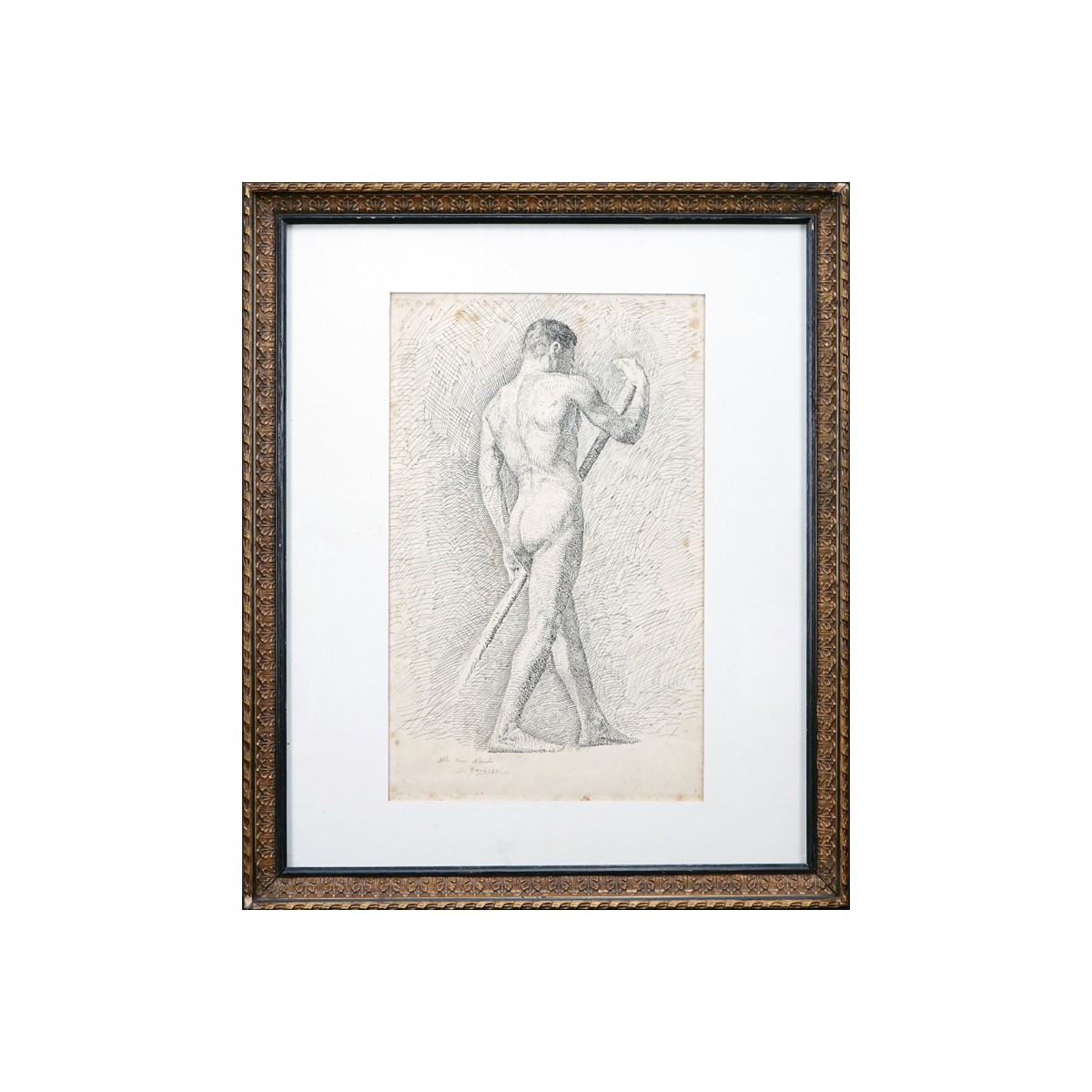 19th Century Italian School Ink on Paper "Male Nud