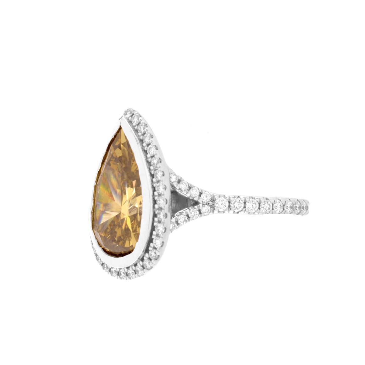 4.05ct Fancy Champagne Diamond and 14K Ring