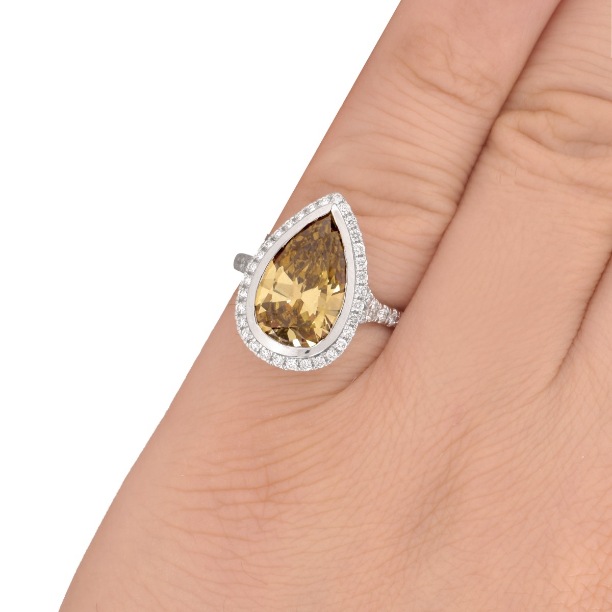 4.05ct Fancy Champagne Diamond and 14K Ring