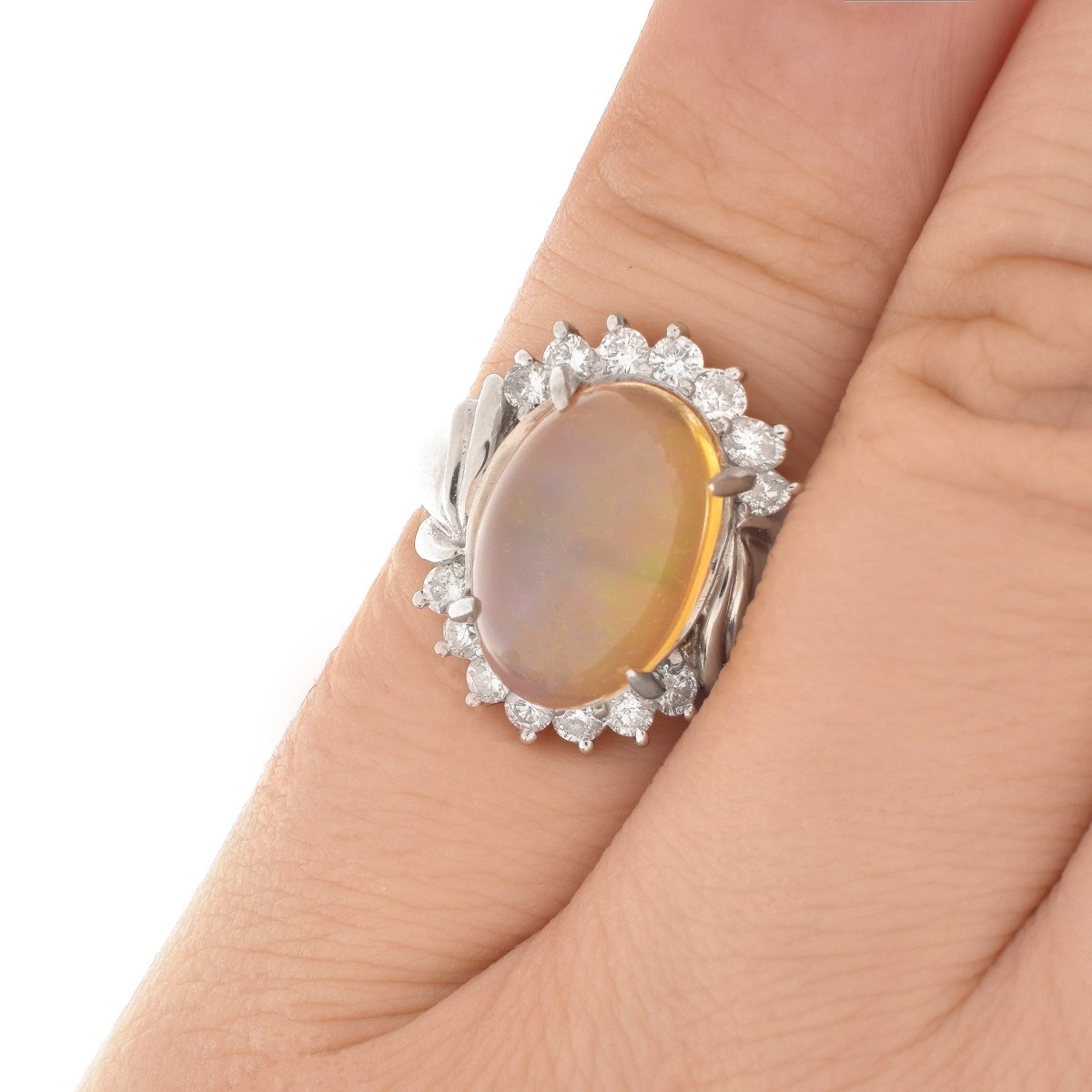 Opal, Diamond and Platinum Ring