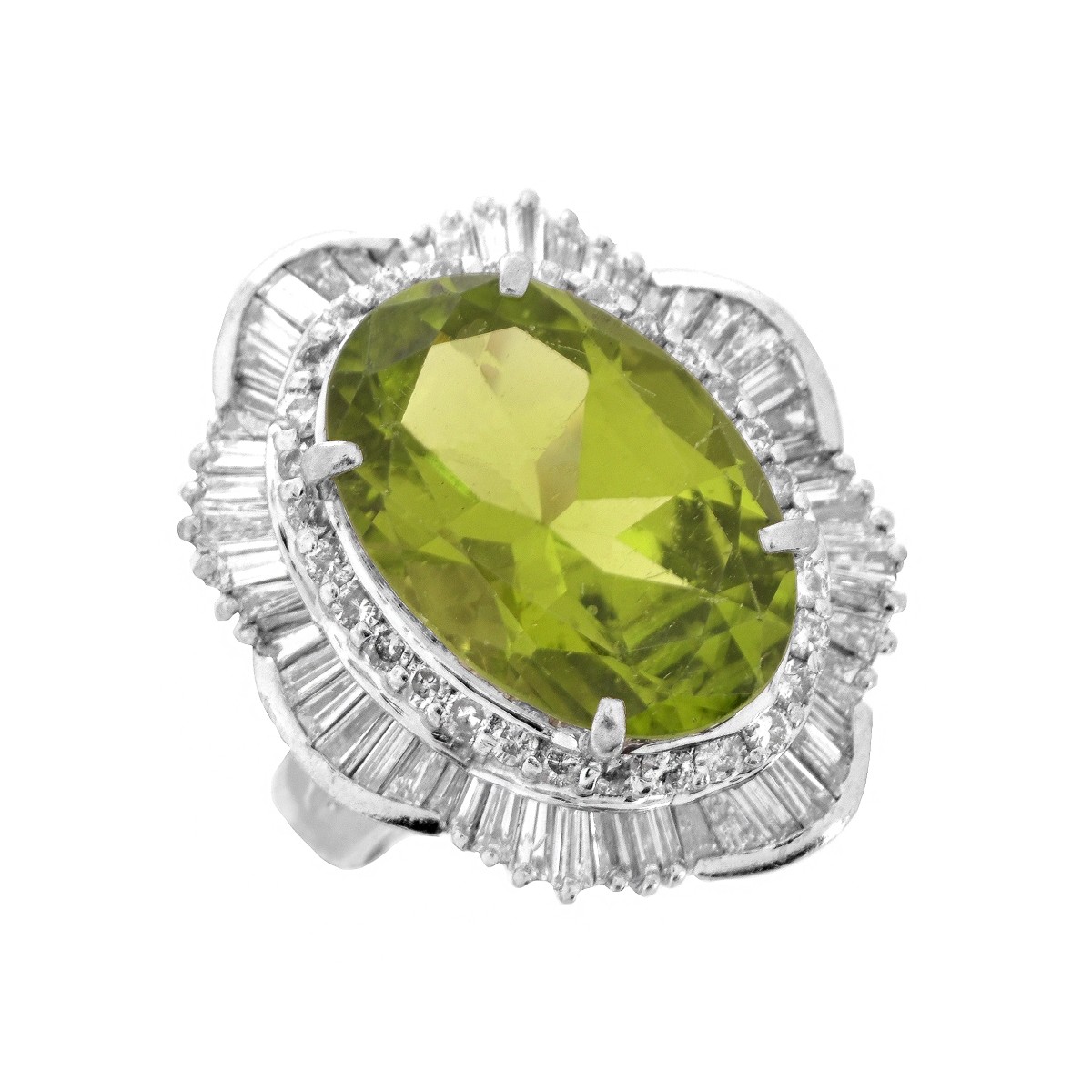 Peridot, Diamond and Platinum Ring