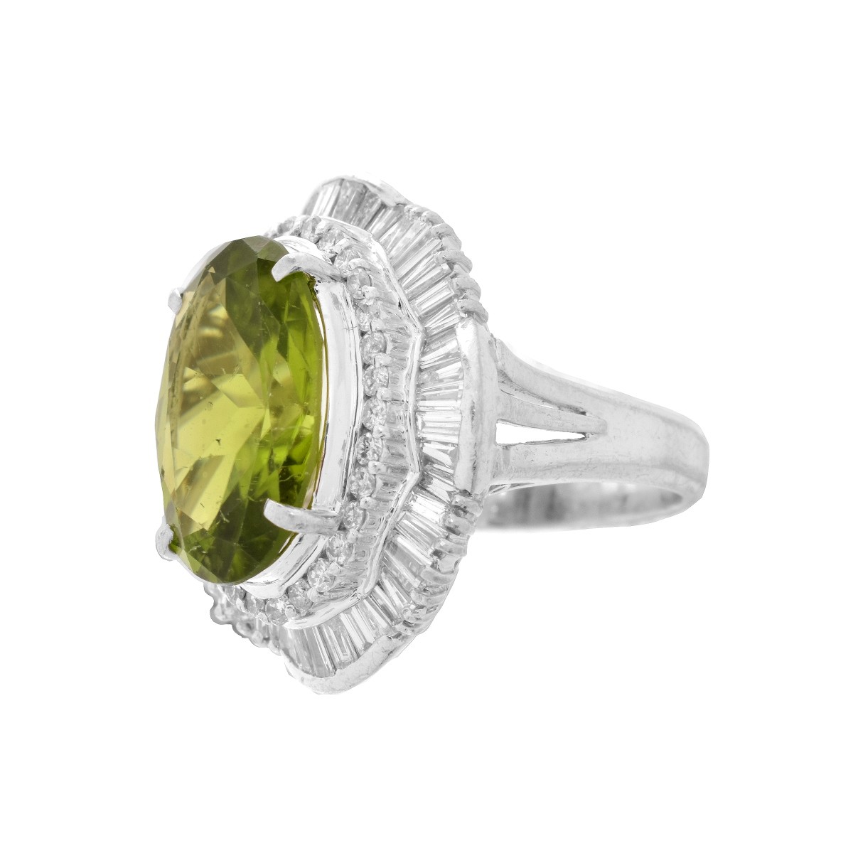 Peridot, Diamond and Platinum Ring