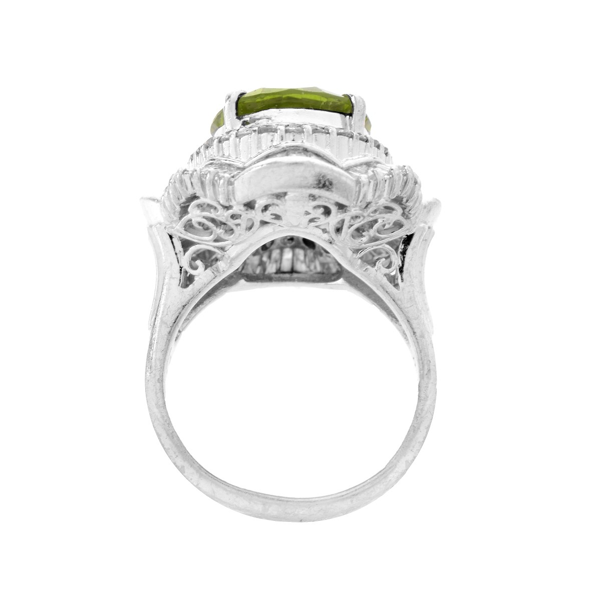 Peridot, Diamond and Platinum Ring