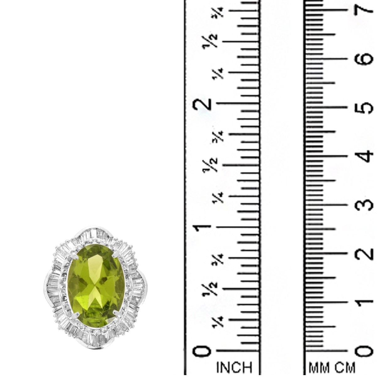 Peridot, Diamond and Platinum Ring