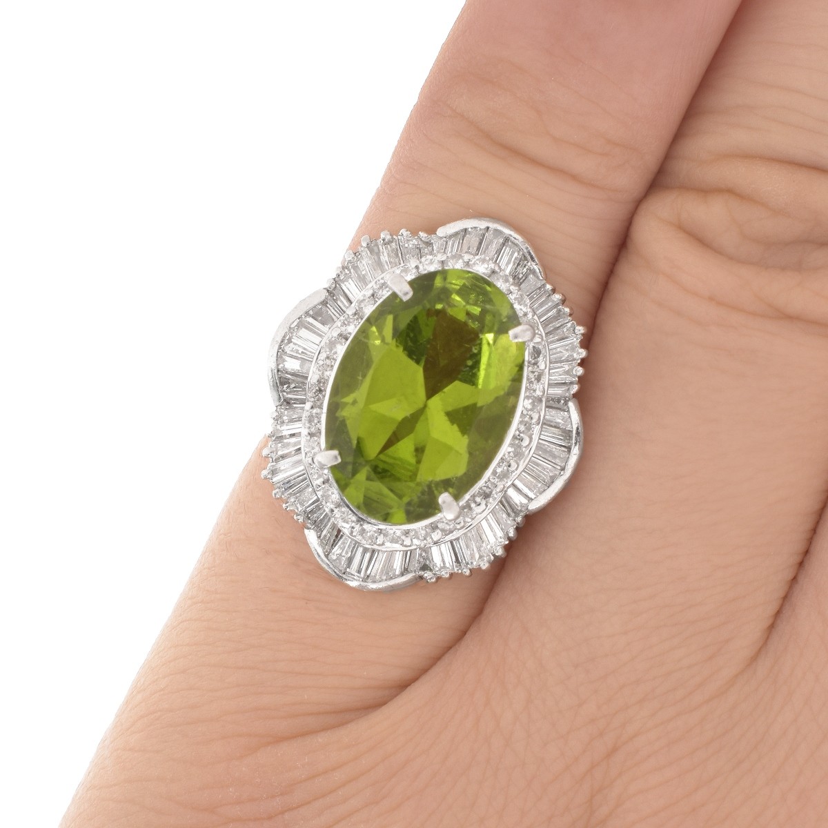 Peridot, Diamond and Platinum Ring