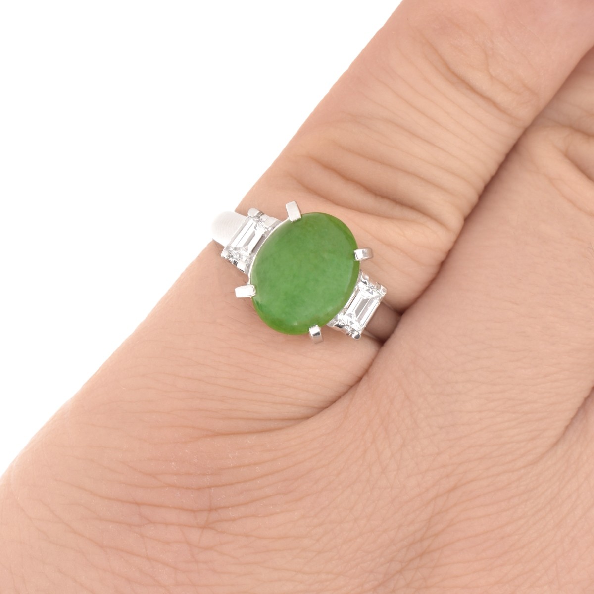 Jade, Diamond and Platinum Ring