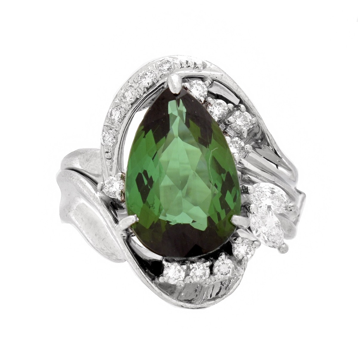 Green Tourmaline, Diamond and Platinum Ring