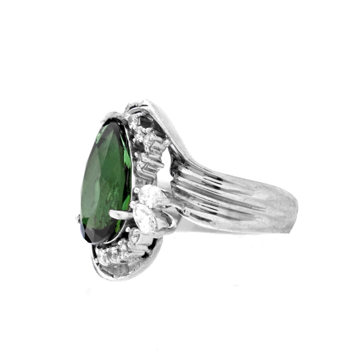 Green Tourmaline, Diamond and Platinum Ring