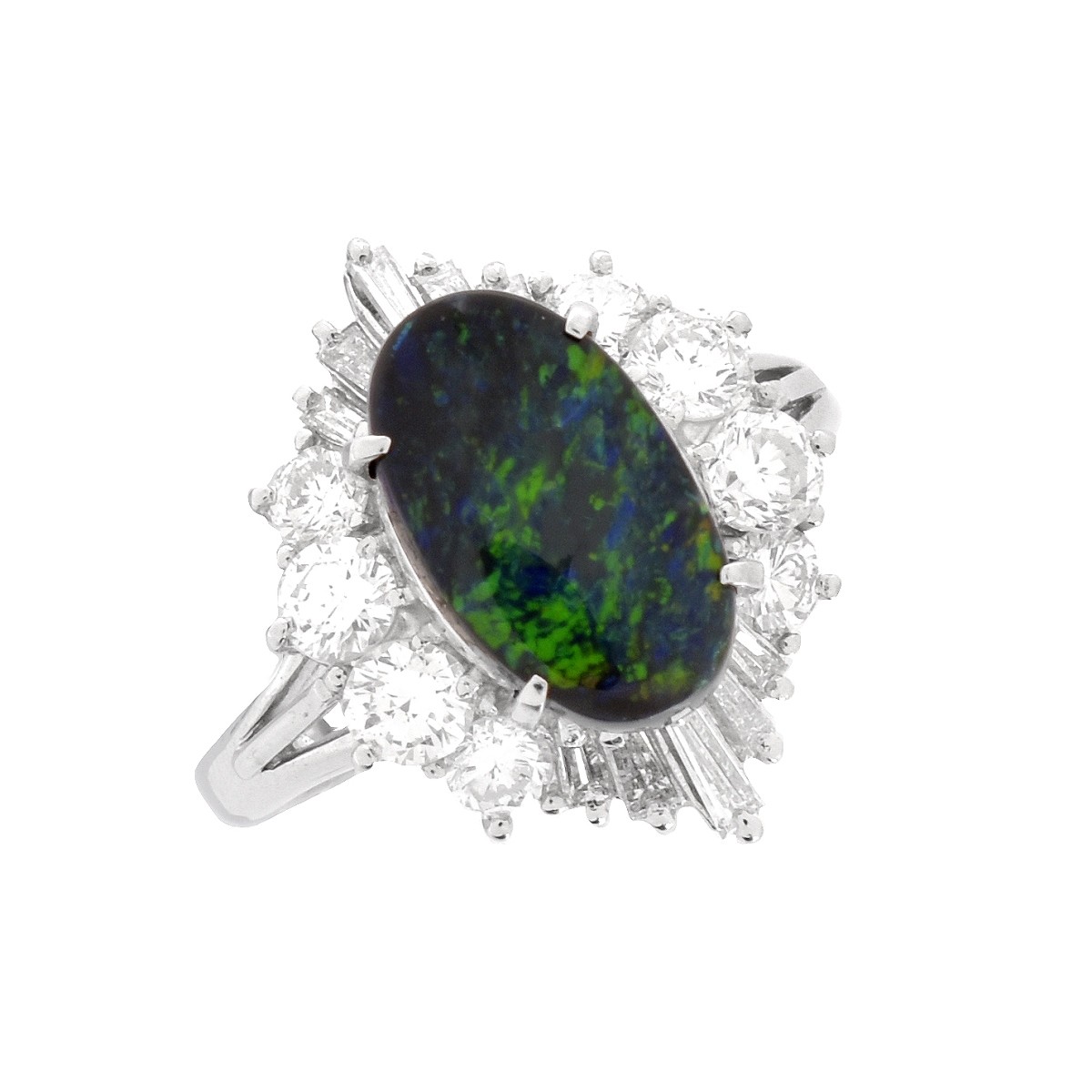 Black Opal, Diamond and Platinum Ring