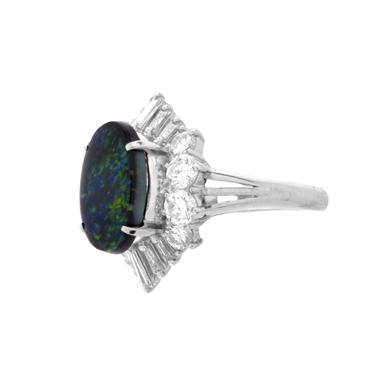 Black Opal, Diamond and Platinum Ring