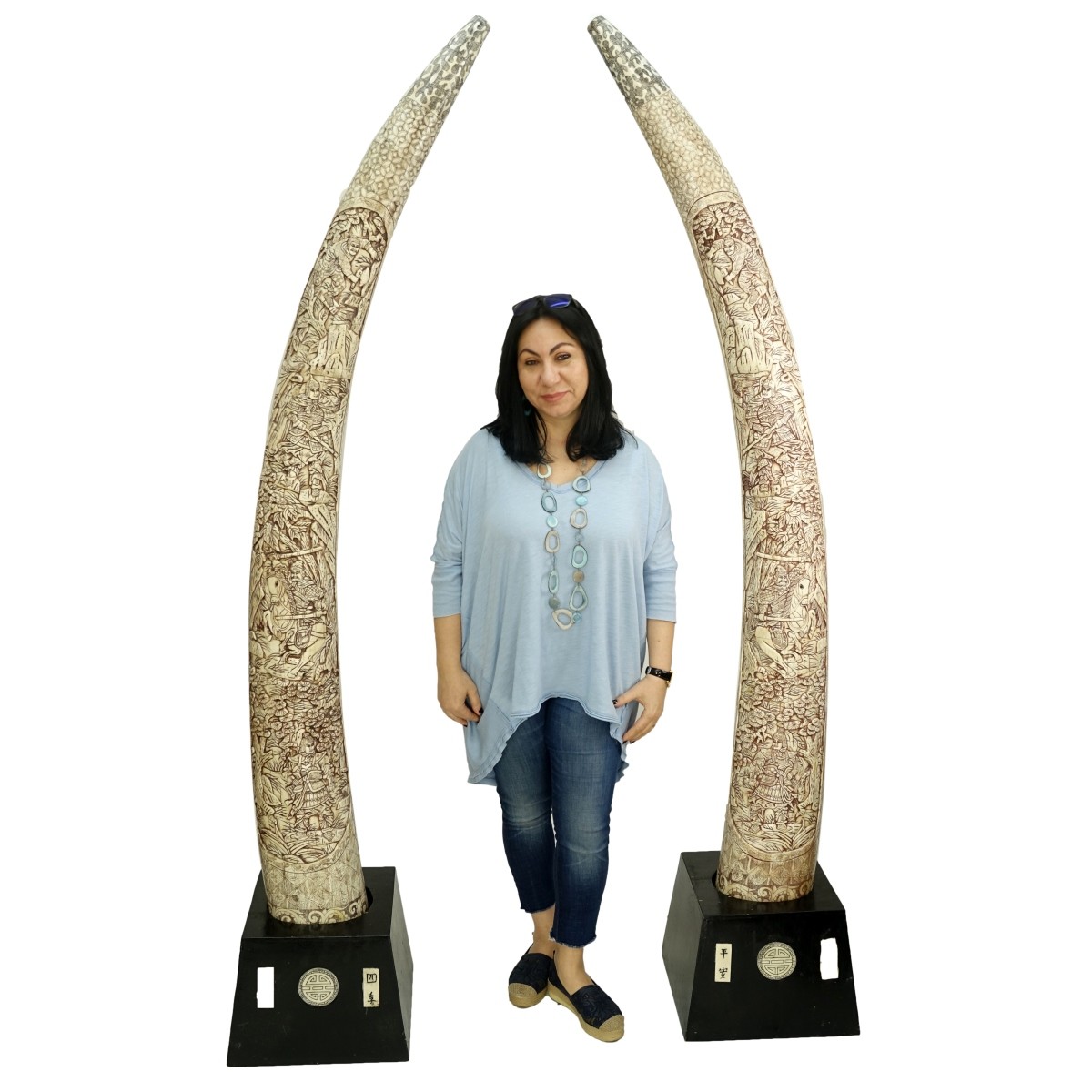 Pair of Palace Size Chinese Bone Veneered "Tusks"