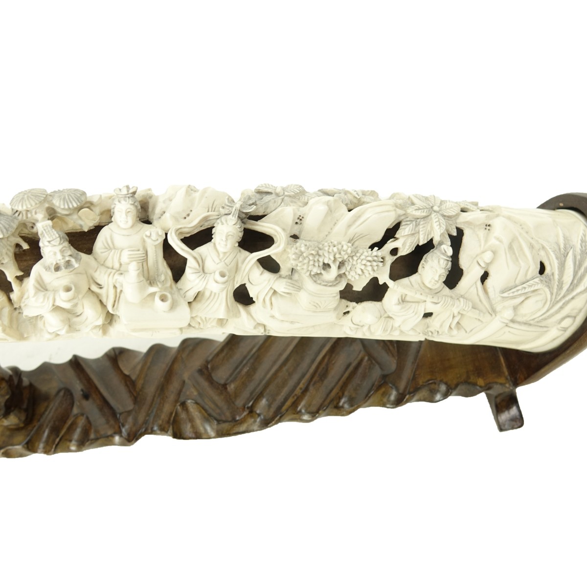 19th C. Chinese Deep Relief Carved Ivory Tusk