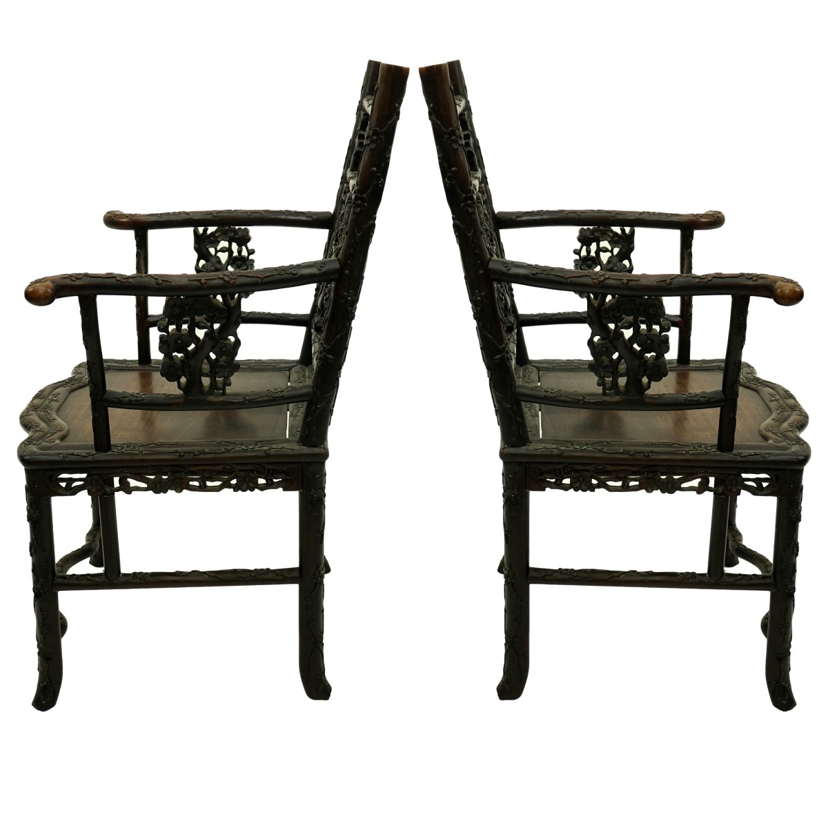 Pair of 19th C. Chinese Carved Wood Throne Chairs