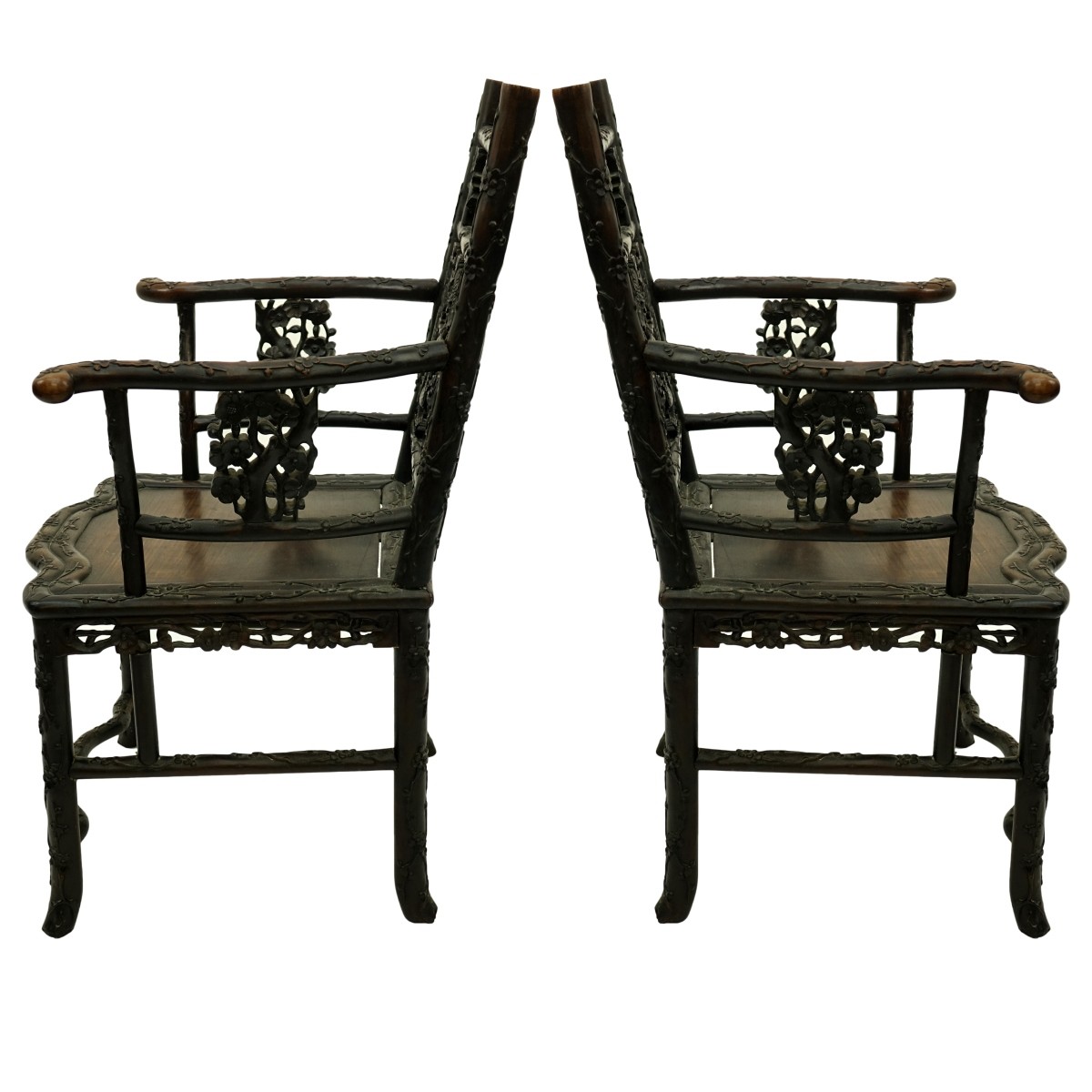 Pair of 19th C. Chinese Carved Wood Throne Chairs