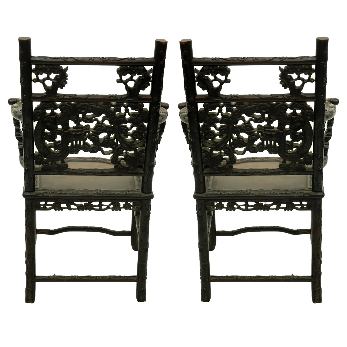 Pair of 19th C. Chinese Carved Wood Throne Chairs