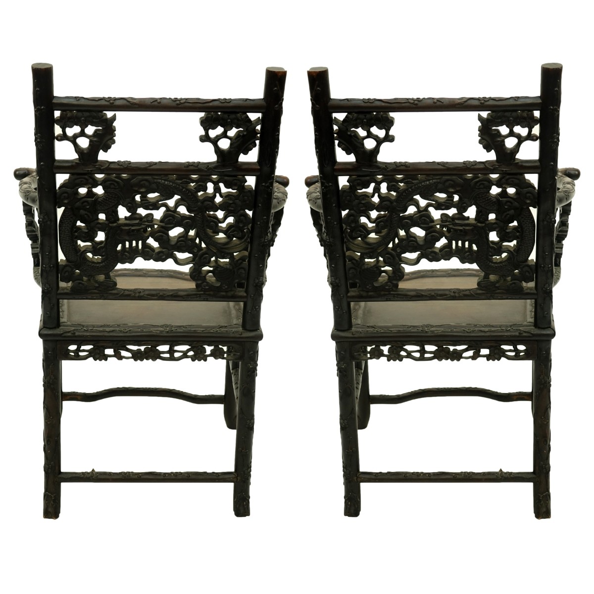 Pair of 19th C. Chinese Carved Wood Throne Chairs