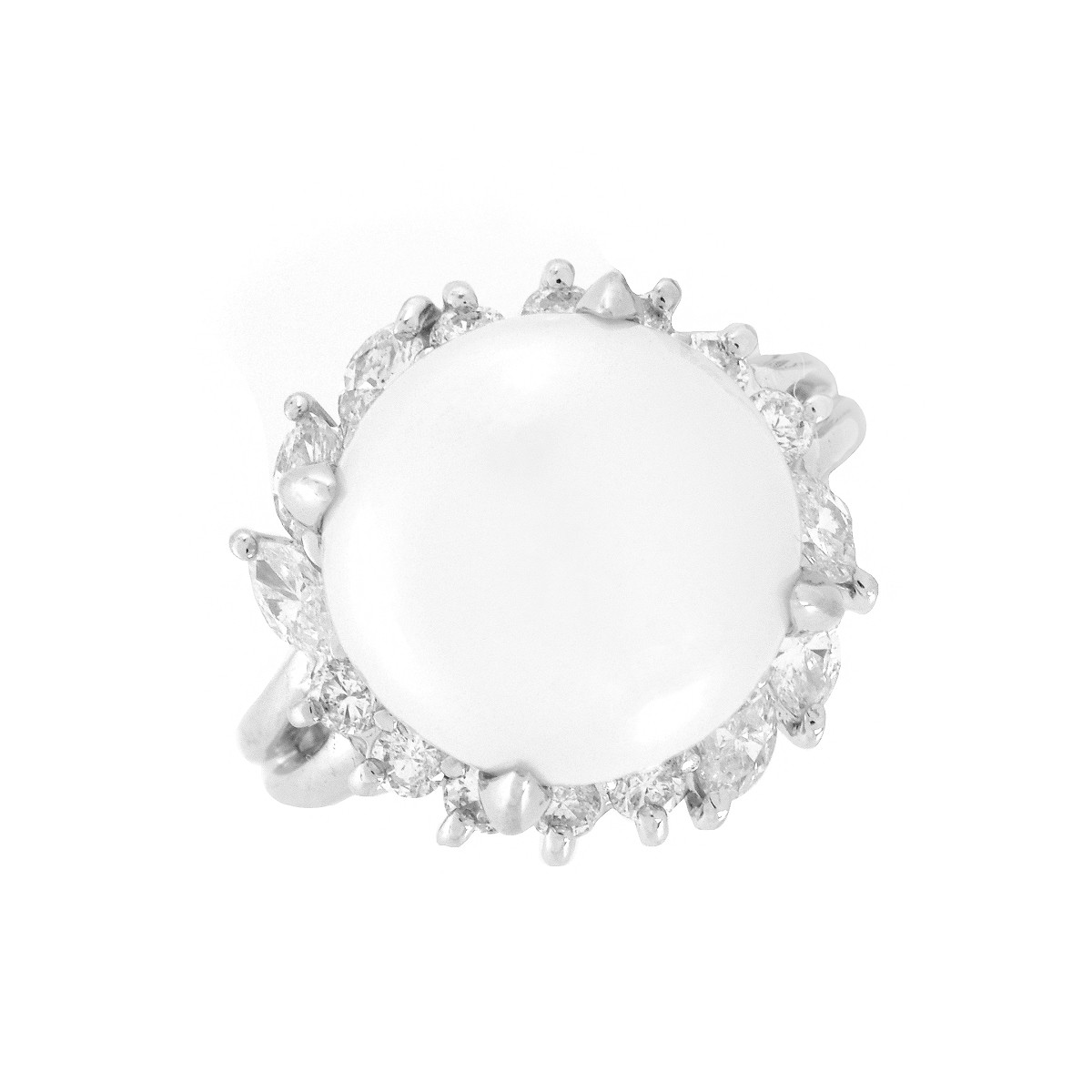 Pearl, Diamond and Platinum Ring