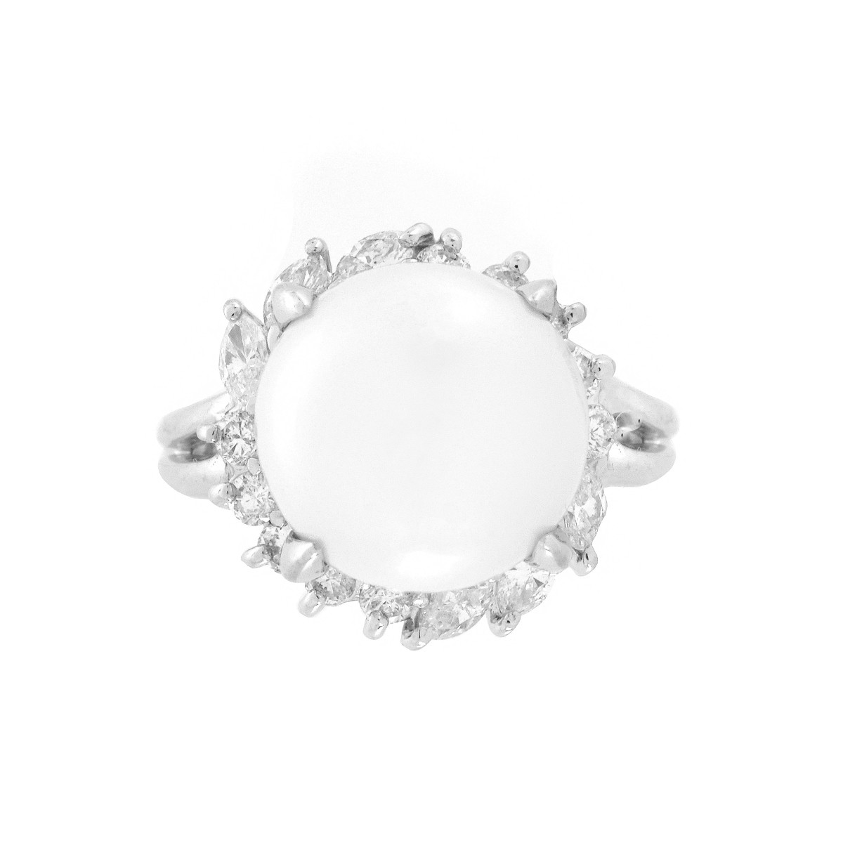 Pearl, Diamond and Platinum Ring