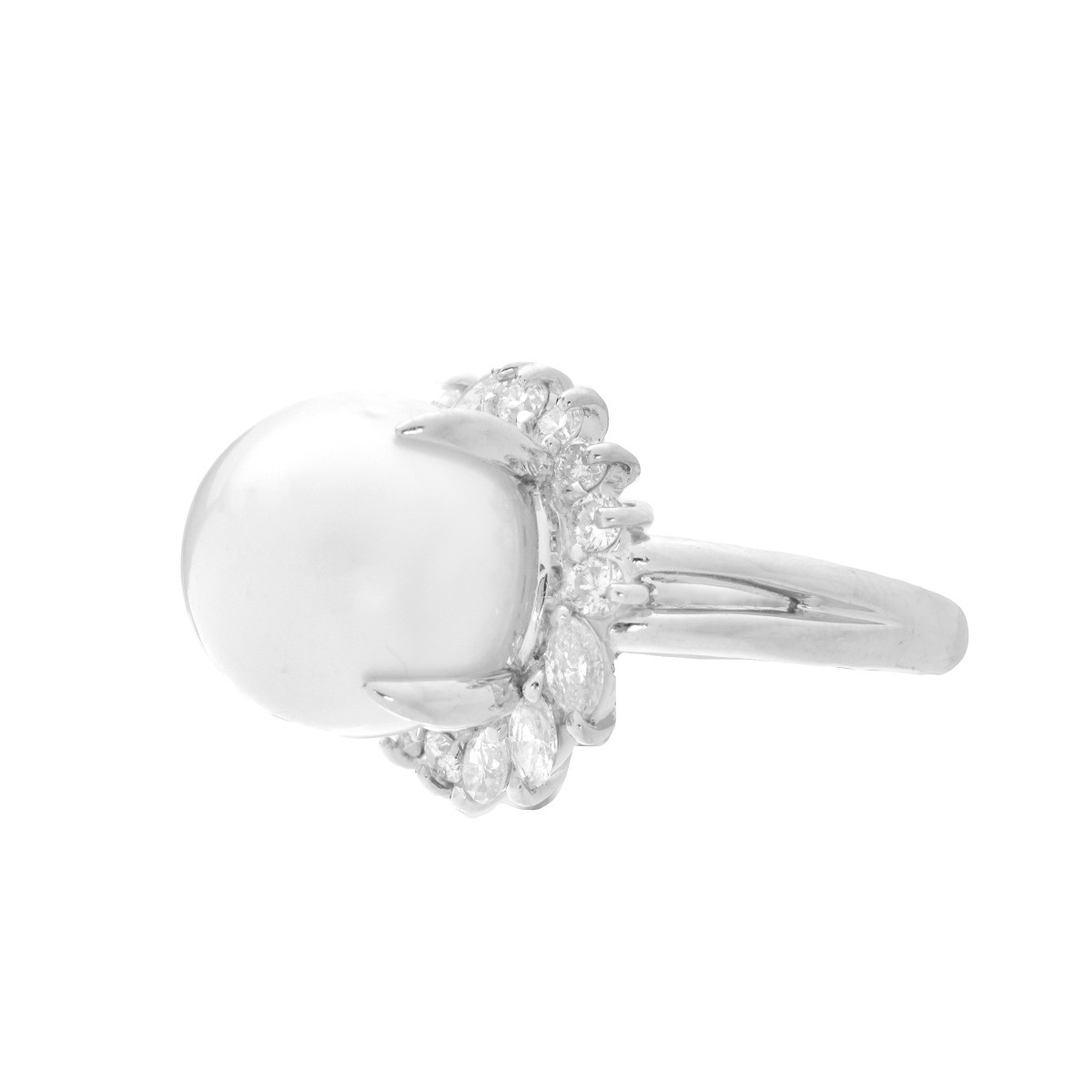 Pearl, Diamond and Platinum Ring