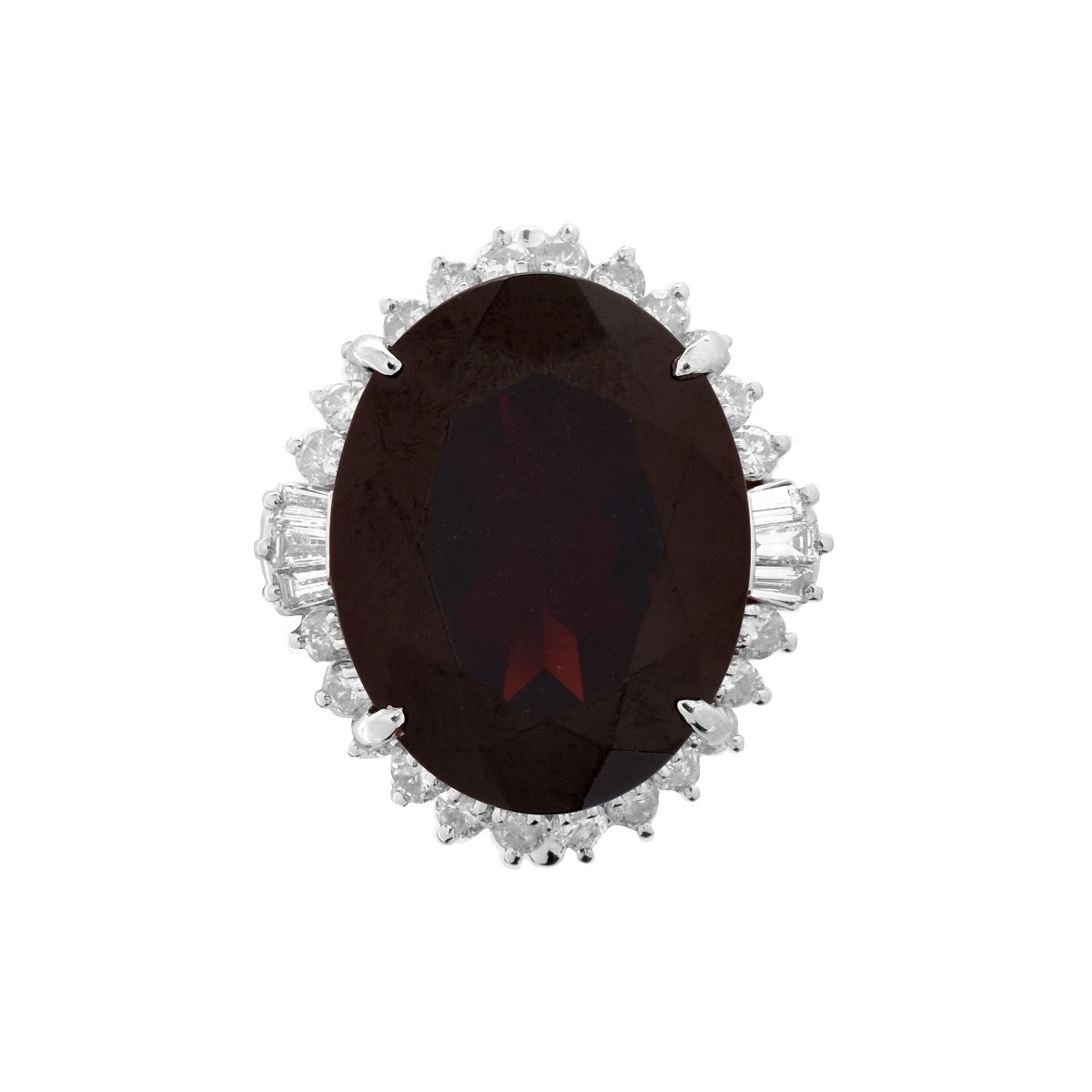 Garnet, Diamond and Platinum Ring