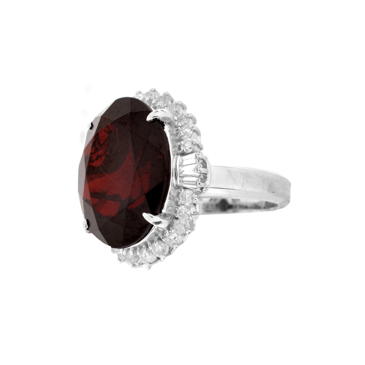 Garnet, Diamond and Platinum Ring