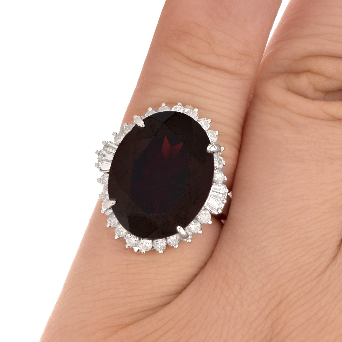 Garnet, Diamond and Platinum Ring