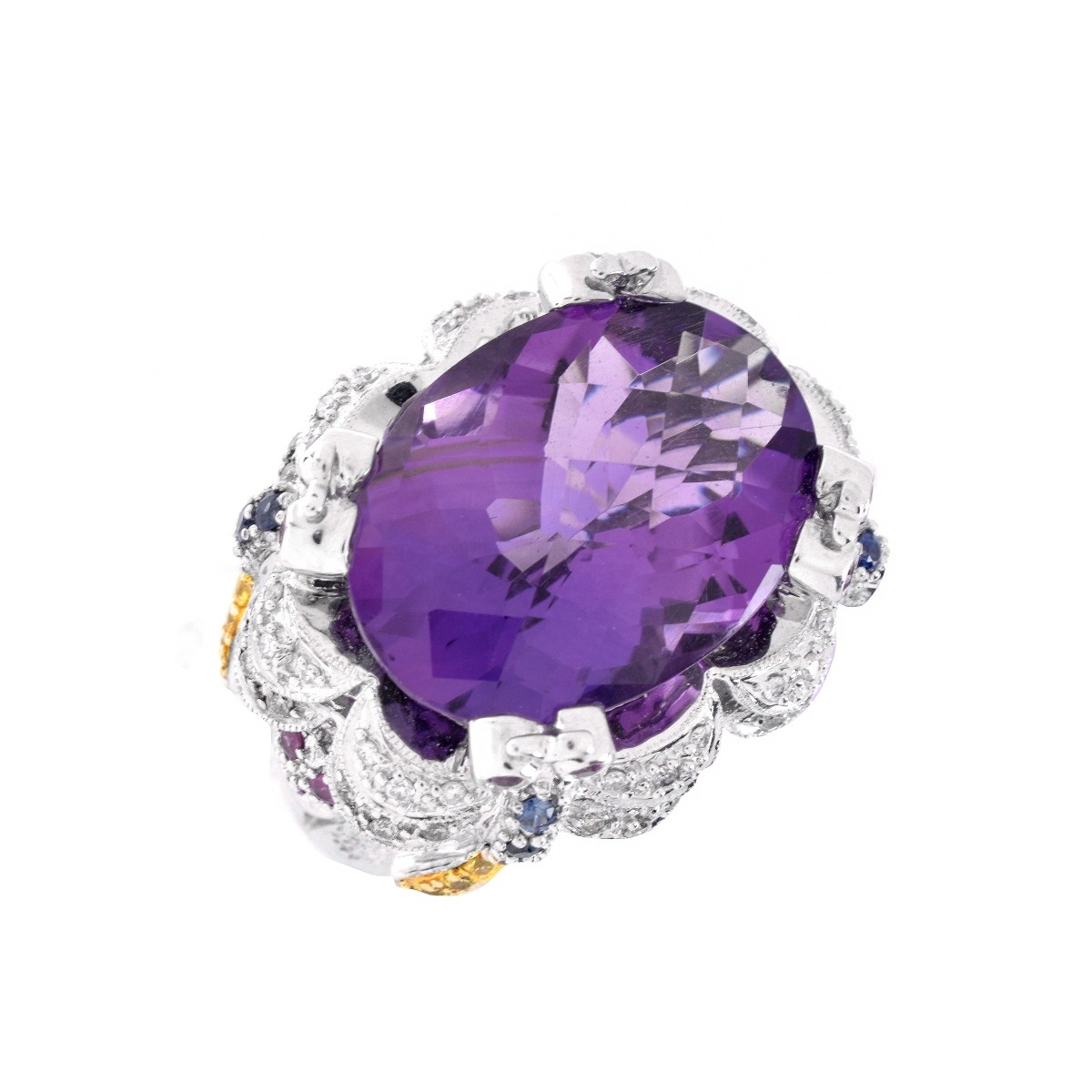 Amethyst, Diamond, Sapphire 18K Ring