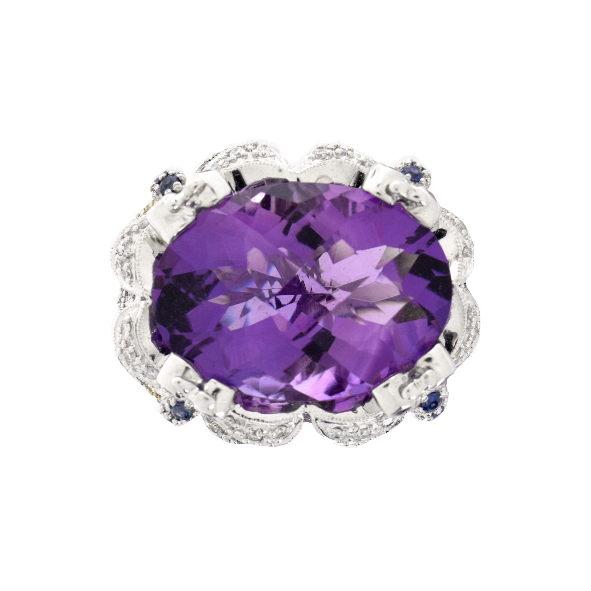 Amethyst, Diamond, Sapphire 18K Ring