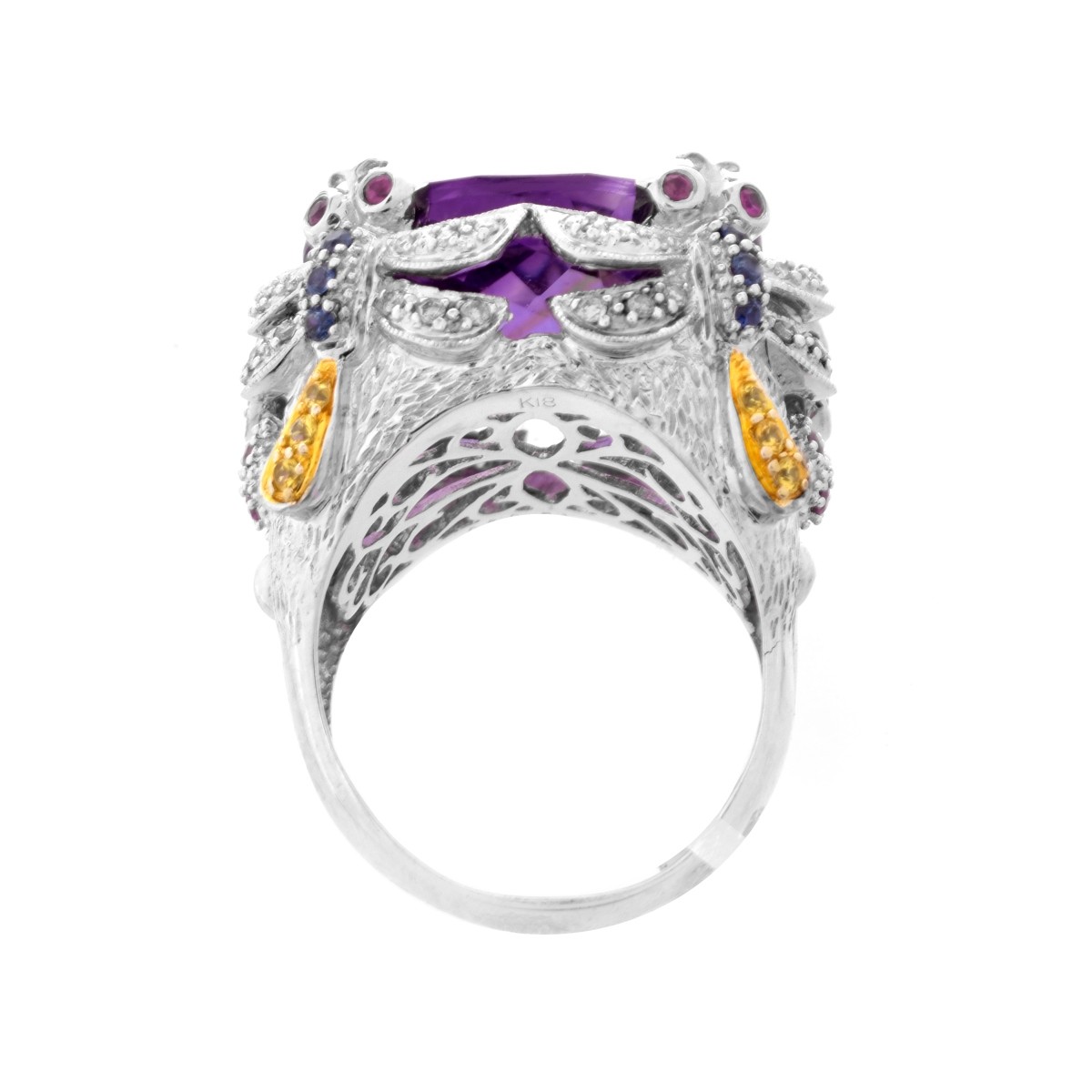 Amethyst, Diamond, Sapphire 18K Ring