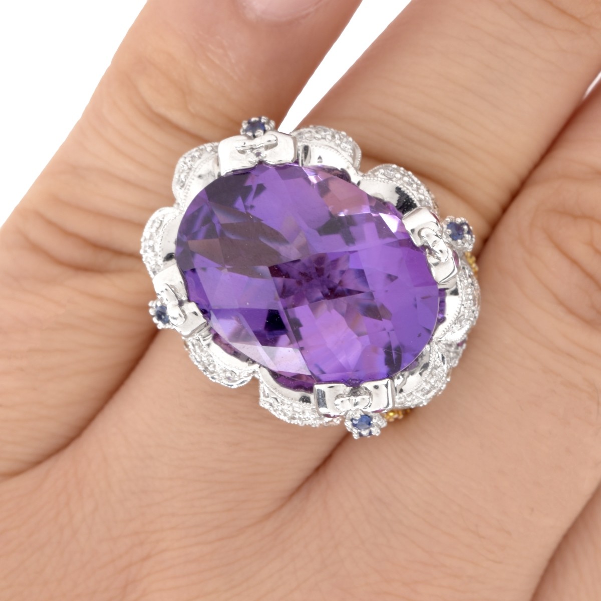 Amethyst, Diamond, Sapphire 18K Ring