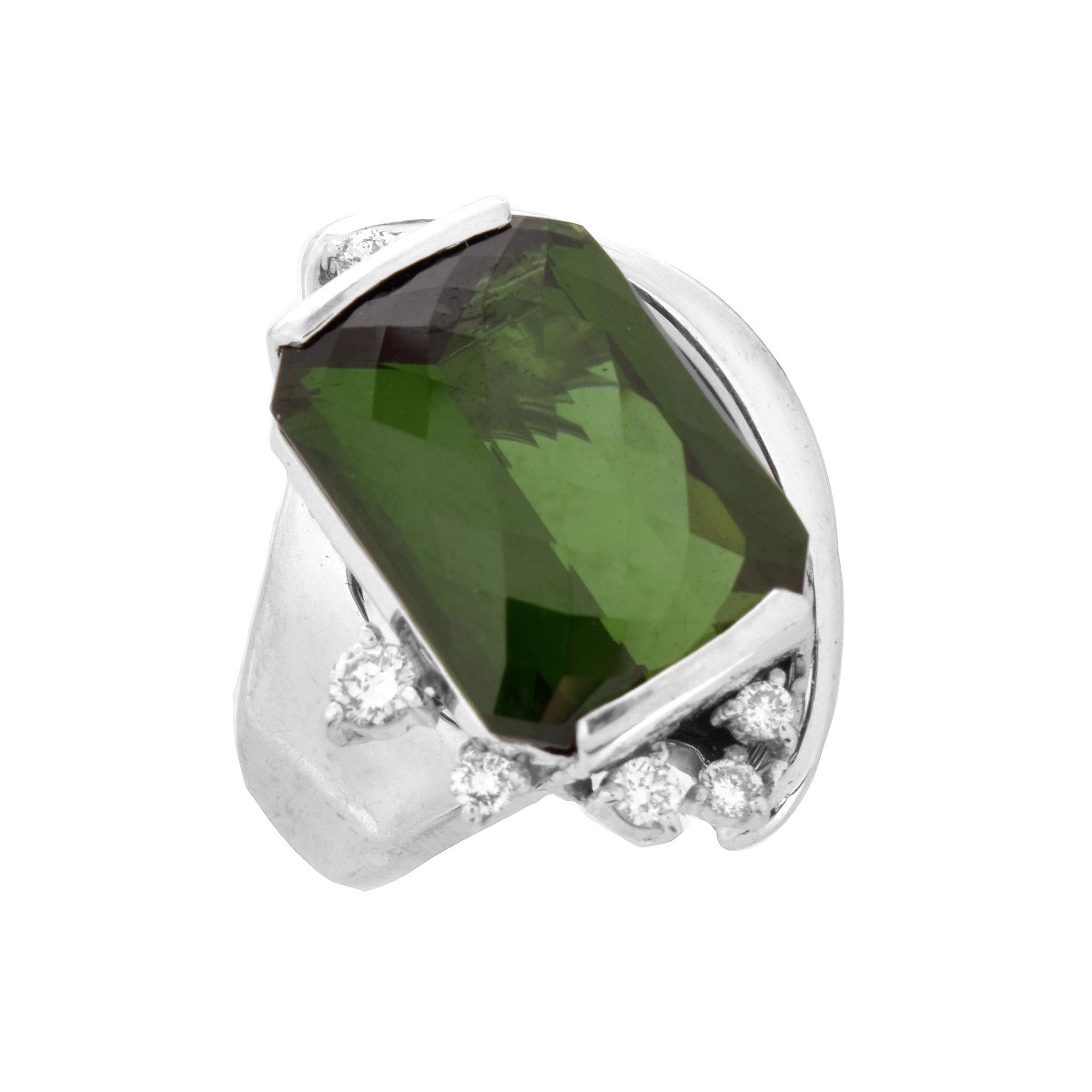 Tourmaline, Diamond and Platinum Ring