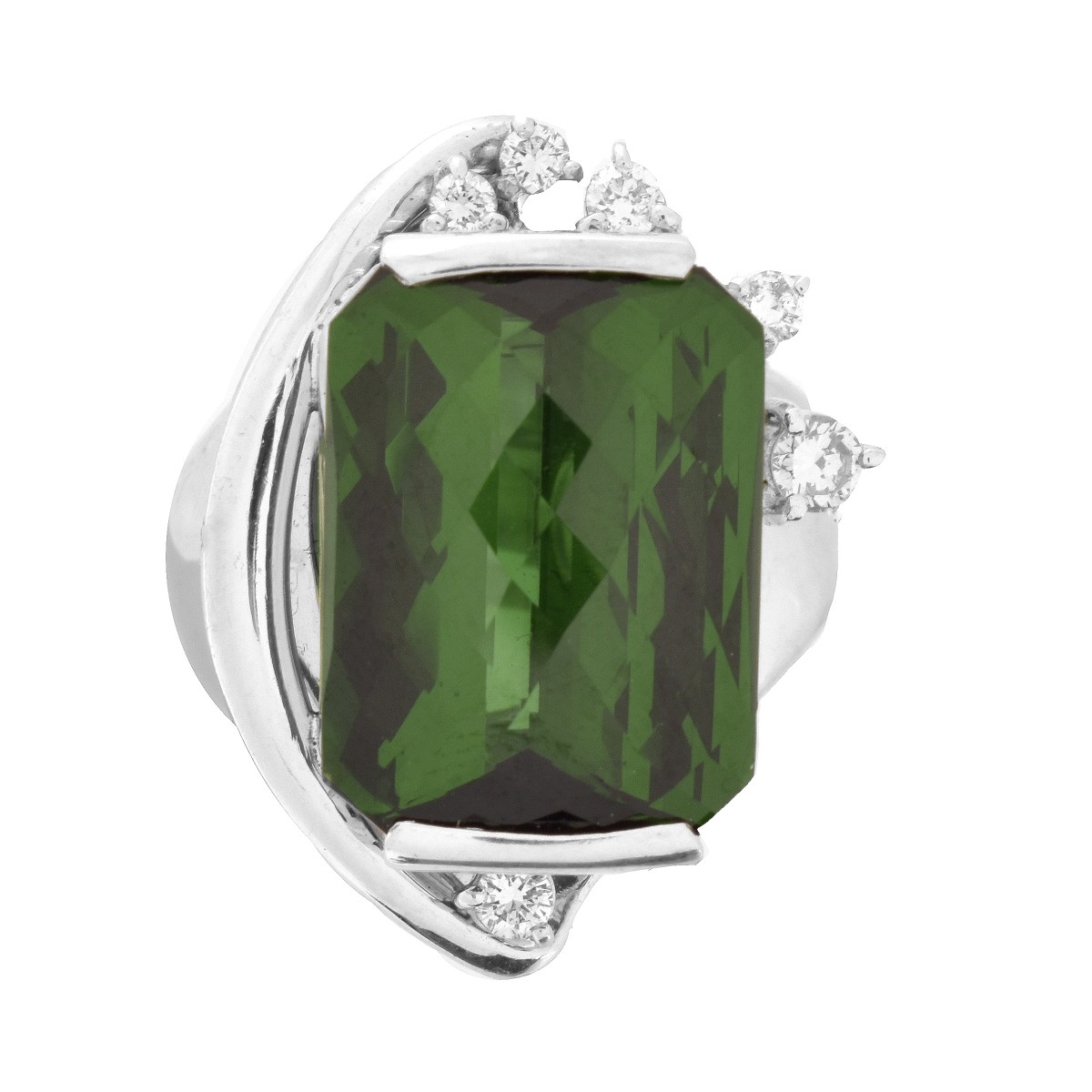 Tourmaline, Diamond and Platinum Ring