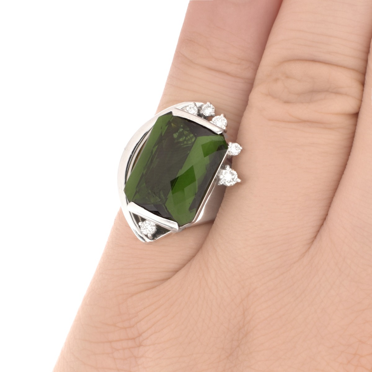 Tourmaline, Diamond and Platinum Ring