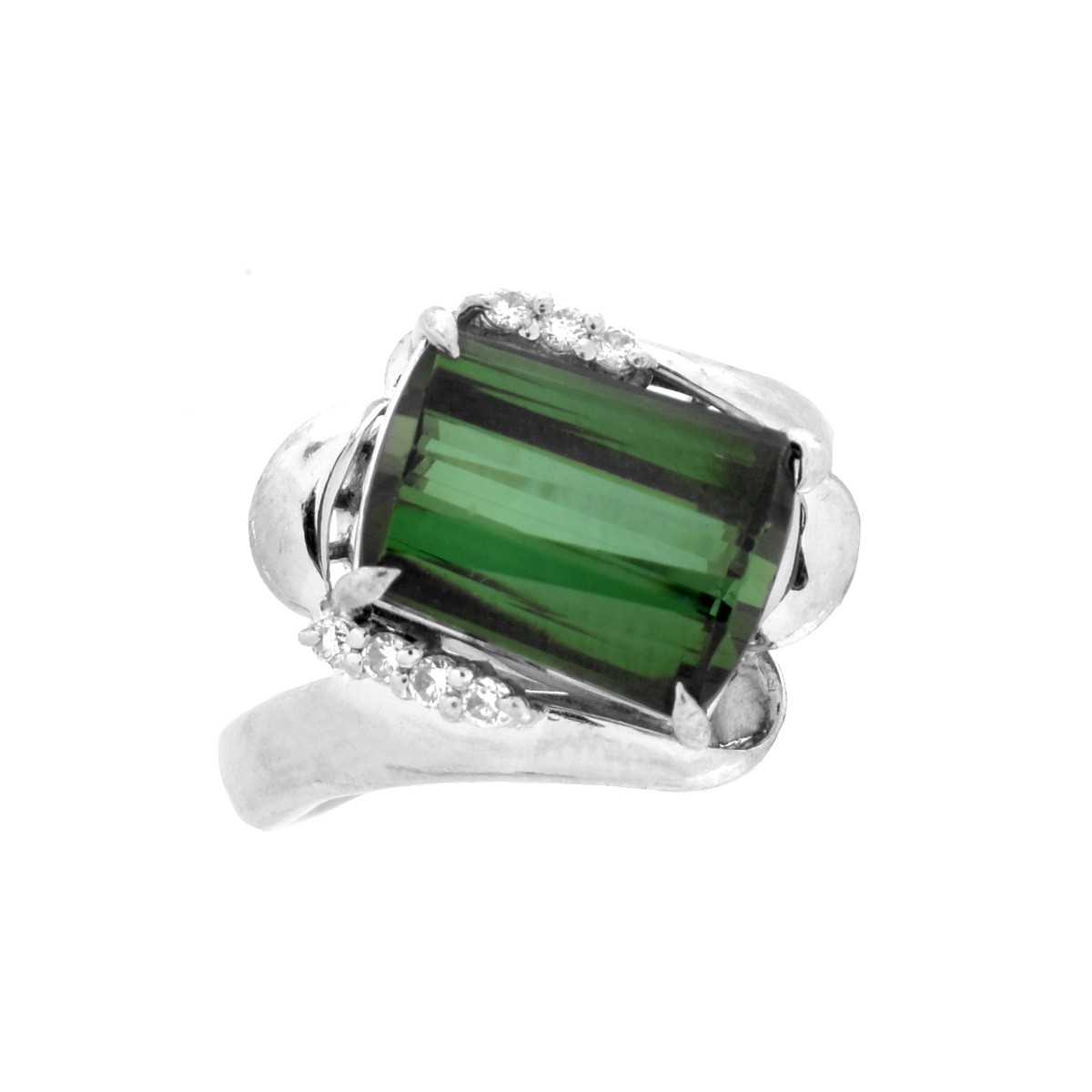 Green Tourmaline, Diamond and Platinum Ring