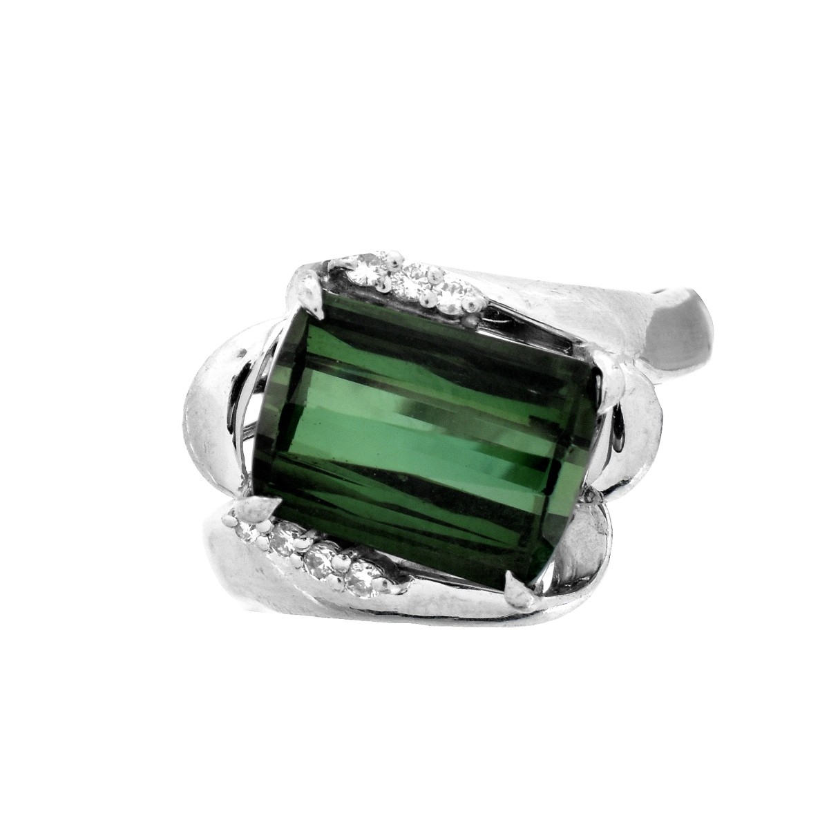 Green Tourmaline, Diamond and Platinum Ring