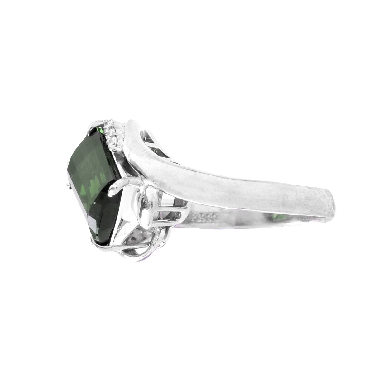 Green Tourmaline, Diamond and Platinum Ring